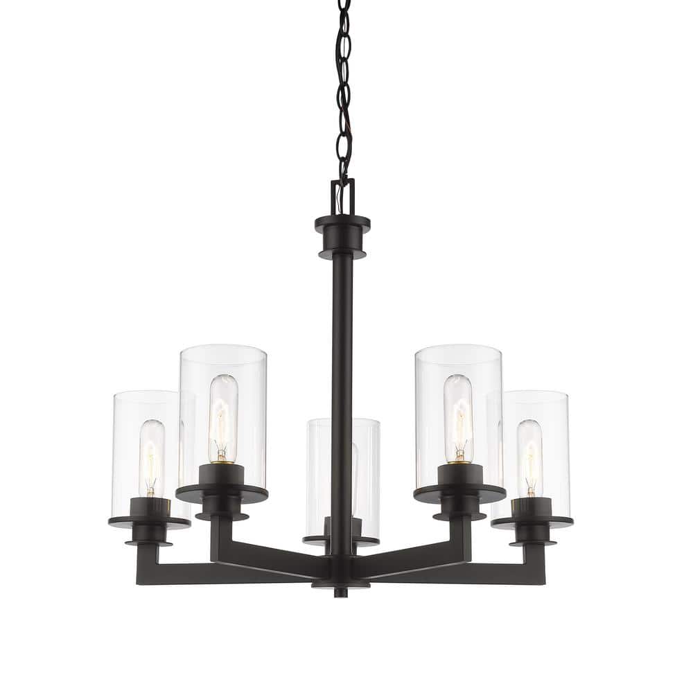 Savannah 5-Light Bronze Chandelier with Glass Shade