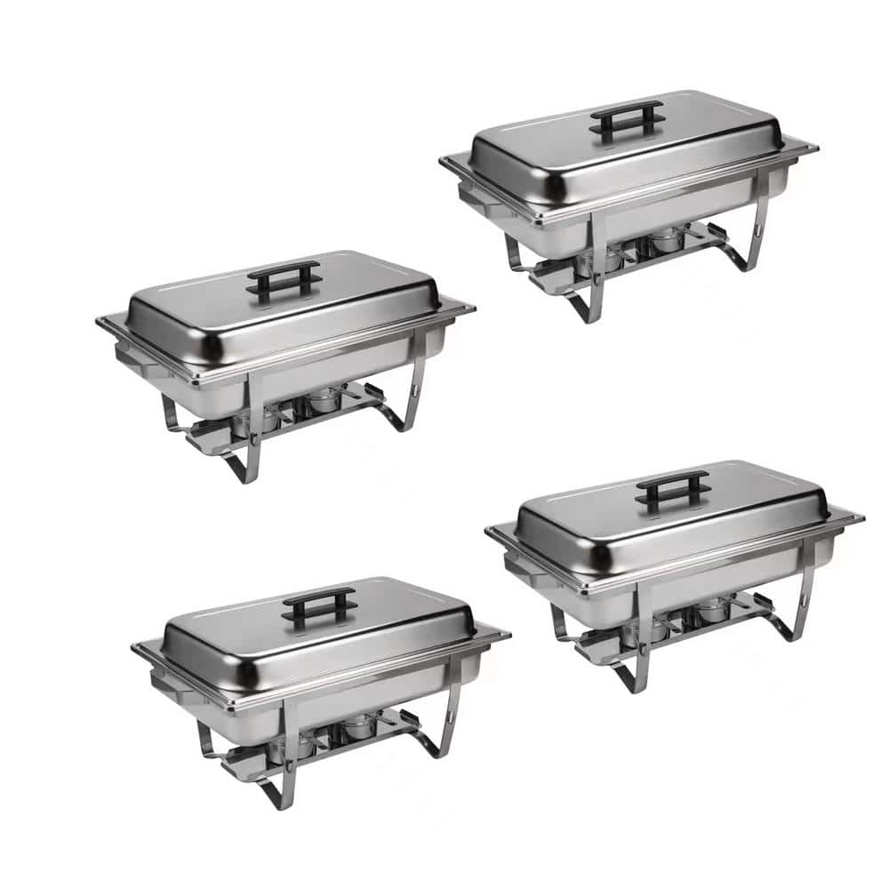 Tidoin 9 qt. Silver Stainless Steel Chafing Buffet Plate Outdoor Food Warmer Chafer Buffet Plate (4 Sets)