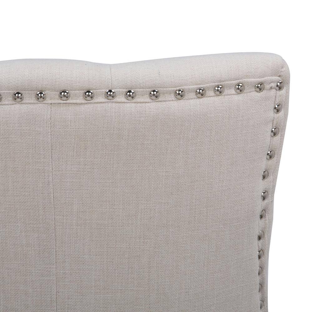 Beige Linen Tufted High-Back Wooden Side Chair