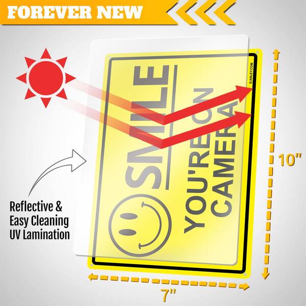 2 Pack Smile Youre on Camera Sign Rust Free Aluminum Metal UV Reflective