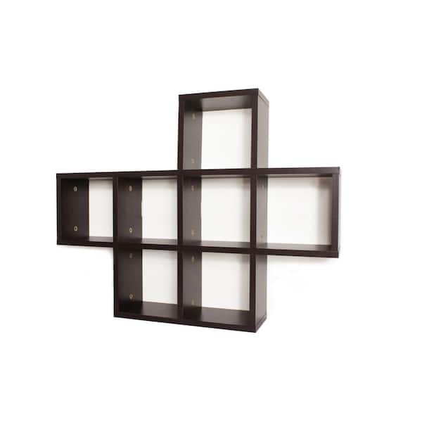 DANYA B 31 in. x 23 in. Walnut Grain Veneer Laminated Cubby Shelf