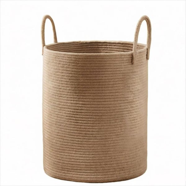 Brown 15 in. L x 15 in. W x 20 in. H Jute Rope Laundry Hamper Basket, Baby Nursery Hamper for Blanket Storage