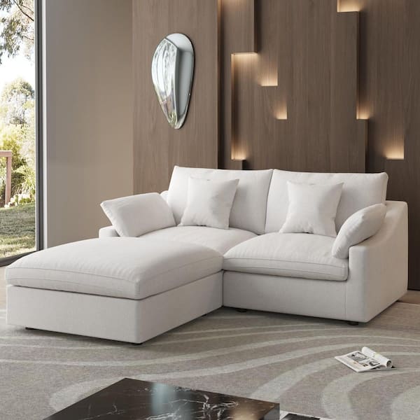 82 in. Square Arm 3-piece Linen Modular Sectional Sofa in. Beige with Ottoman, Living Room Couch, Customizable Design