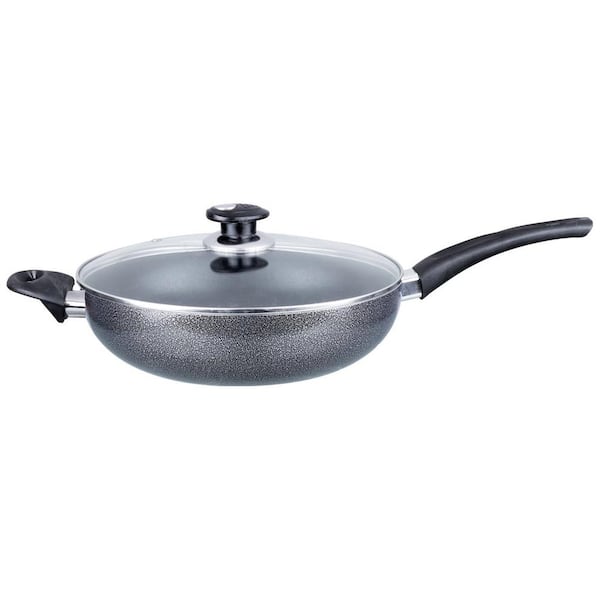 Brentwood 13 in. Gray Wok with Lid Aluminum Non-Stick