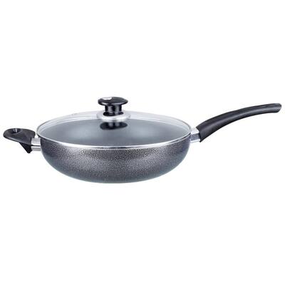 13 in. Gray Wok with Lid Aluminum Non-Stick