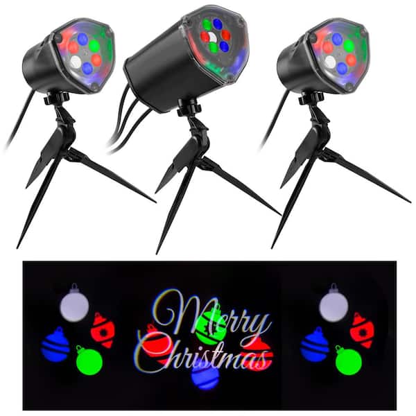 LightShow Multi-Color Whirl-A-Motion Static Merry Christmas LightSync with Sound Projection Stake