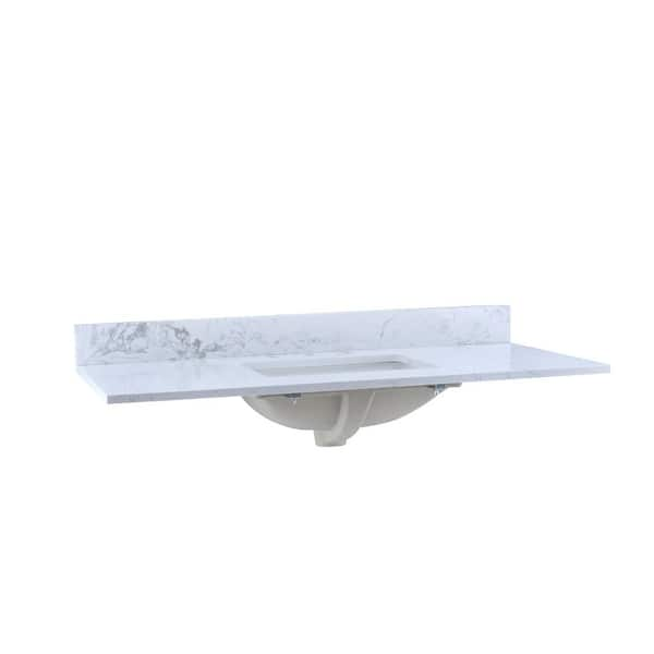 48 in. W x 22 in. D Engineered stone composite Vanity Top in White with White Rectangular Single Sink