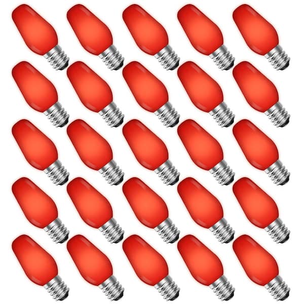 LUXRITE 0.5-Watt C7 LED Red Replacement String Light Bulb Shatterproof Enclosed Fixture Rated E12 Base (25-Pack)