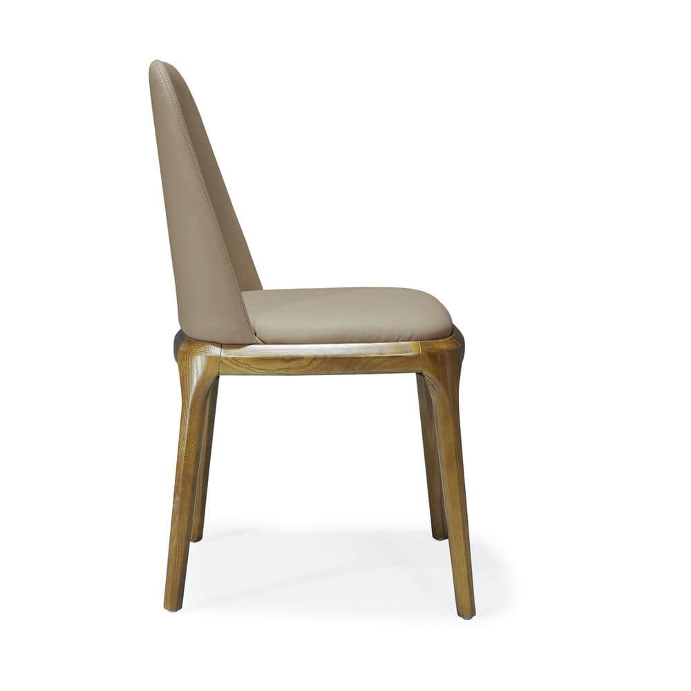 Set of 2 Tan Faux Leather Upholstered Dining Chairs with Ash Wood Legs