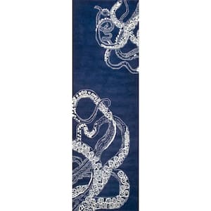 Octopus Tail Abstract Navy 3 ft. x 8 ft. Runner Rug