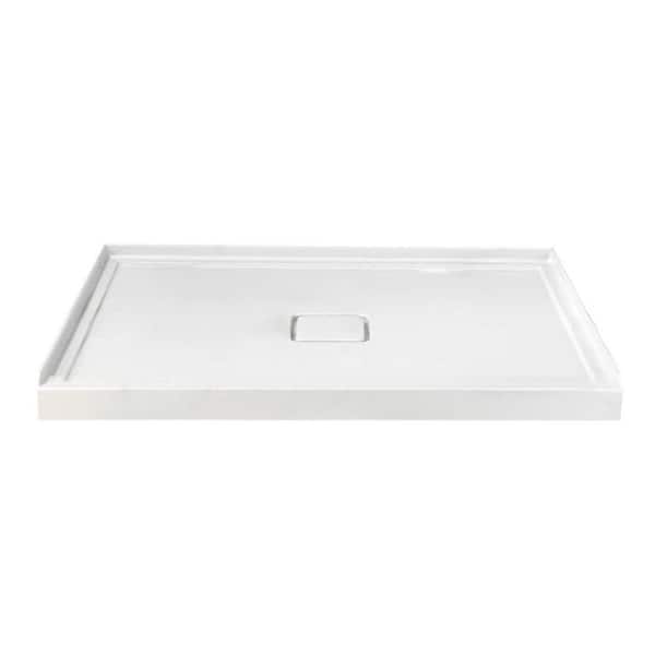 60 in. L x 36 in. W Rectangle Alcove White Acrylic Bathroom Shower Pan Base with Center Hand Drain