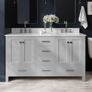 Cambridge 61 in. W x 22 in. D x 35.25 in. H Bath Vanity in Grey with White Marble Vanity Top with Basin
