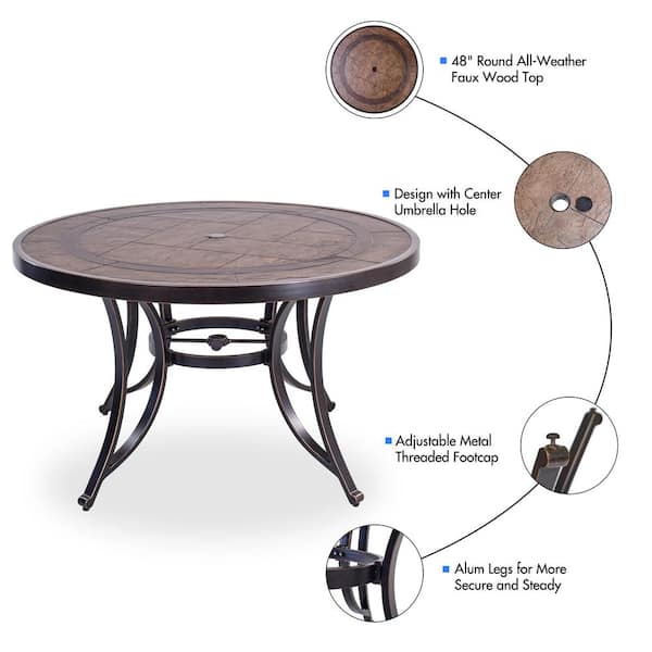 Afoxsos 48 in. Gold Aluminum CFT Top Outdoor Dining Table