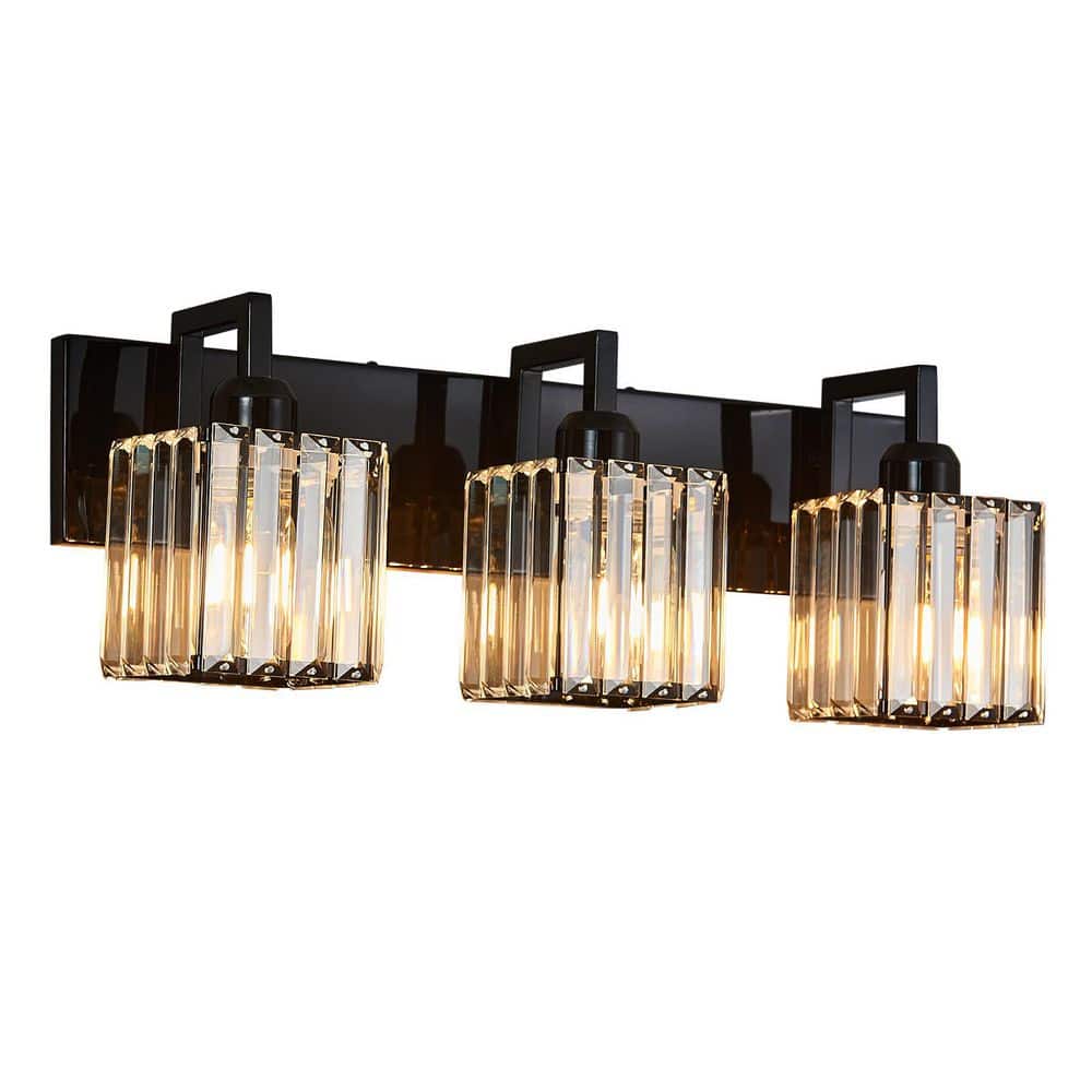 Home Lighting Fixture Width 20.47 in. 3-Light PlatingBlack Modern Crystal Vanity Lights Wall Sconces for Bathroom price history on PriceWatchPro