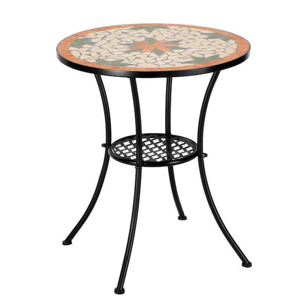 Unbranded Round Metal Outdoor Side Table, Garden Patio Mosaic Table