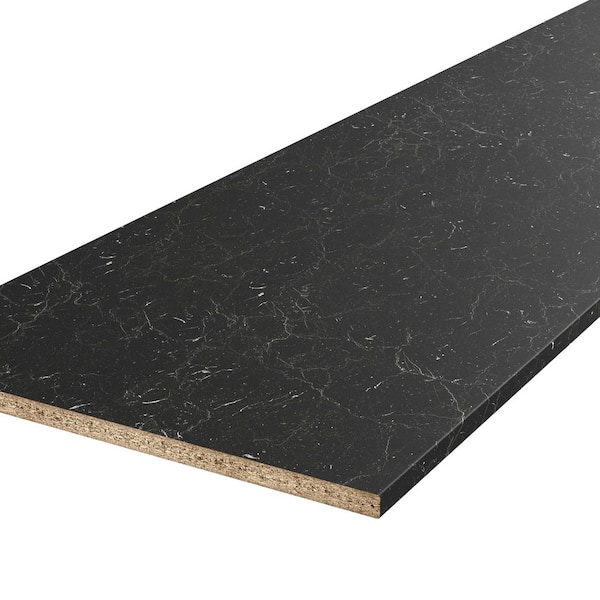 8ft. L x 25 in. D Straight Laminate Countertop in Matte Black Marble with Double Radius Edge