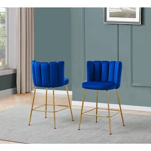 Elegante 26 in. H Blue Velvet Metal Counter Height Bar Stools (Set of 2)