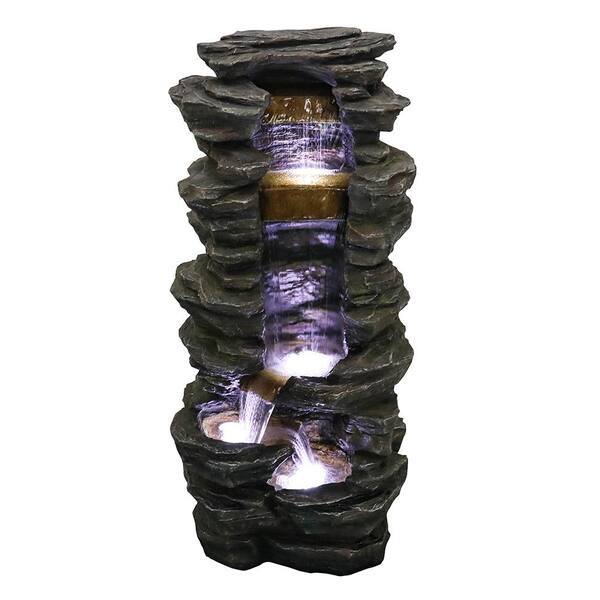 Watnature 40 in. Showering Outdoor Fountain, Rockery Shower Outdoor Water Fountain with LED Lights for Garden, Home, Office Decor