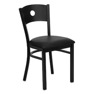 Hercules Series Black Circle Back Metal Restaurant Chair with Black Vinyl Seat