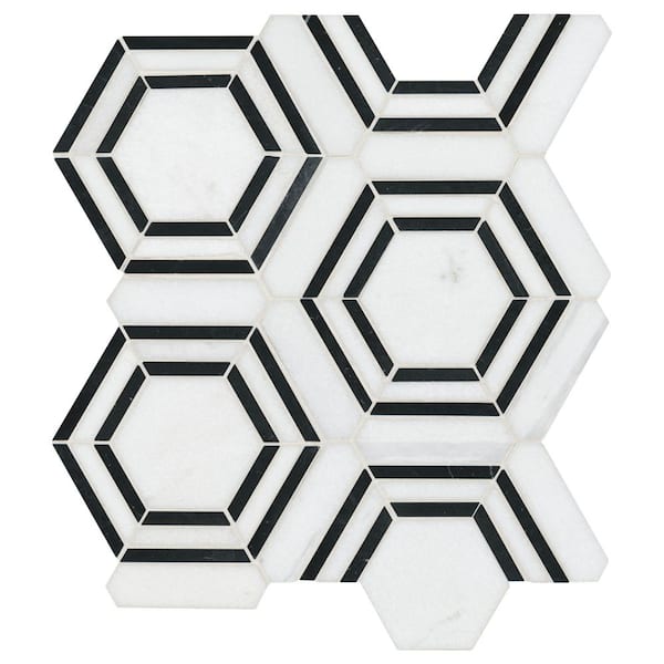 MSI Georama Nero 11 in. x 13 in. x 0.38 in. Polished Marble Mesh-Mounted Mosaic Floor and Wall Tile (0.99 sq. ft./Each)