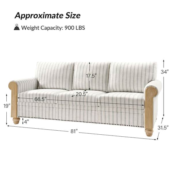JAYDEN CREATION Azriah Stripe 81 in. W Farmhouse Sofa with