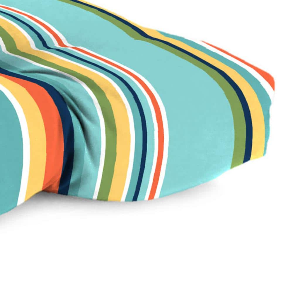 Turquoise Stripe Tufted Outdoor Wicker Cushion Set