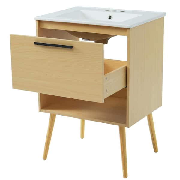 24 in. W x 18 in. D x 33.4 in. H Single Sink Freestanding Bath Vanity in Natural with White Ceramic Top