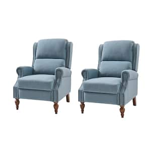 Sharon Blue Traditional Roll Arm Manual Recliner with Wingback for Living Room Set of 2