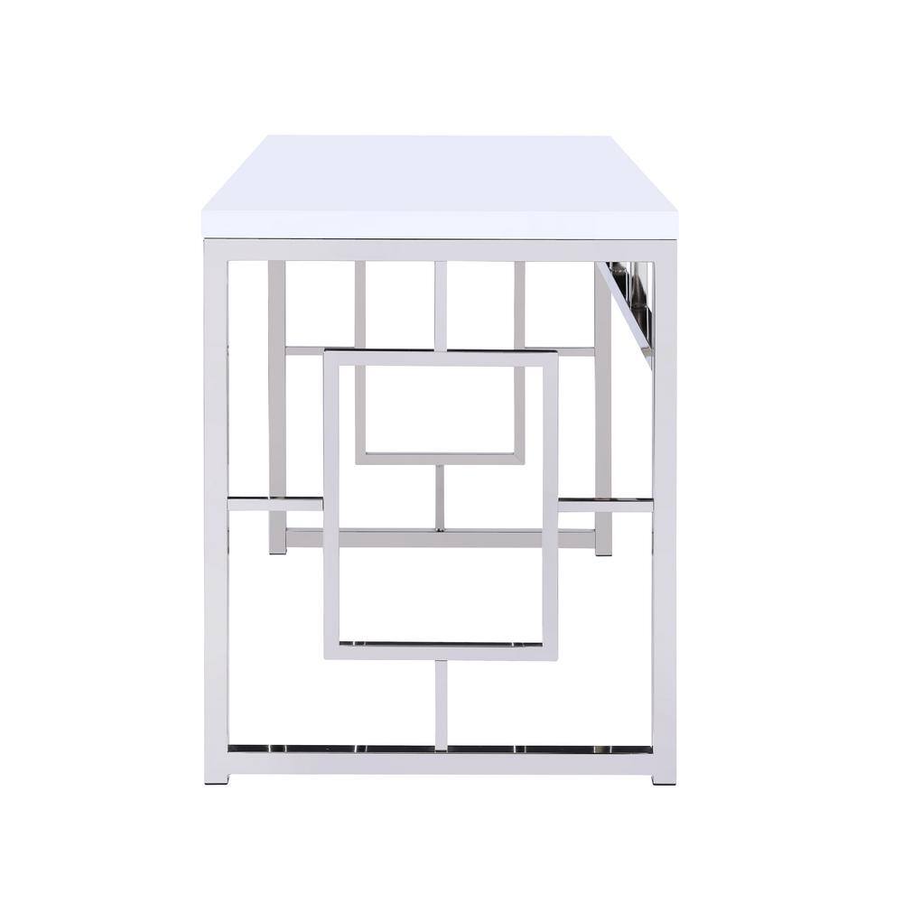 White Faux Wood and Chrome Geometric Writing Desk