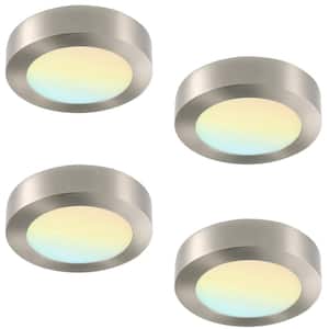 4-Pack 7 in. Round Color Brushed Nickel Selectable Integrated LED Flush Mount Downlight