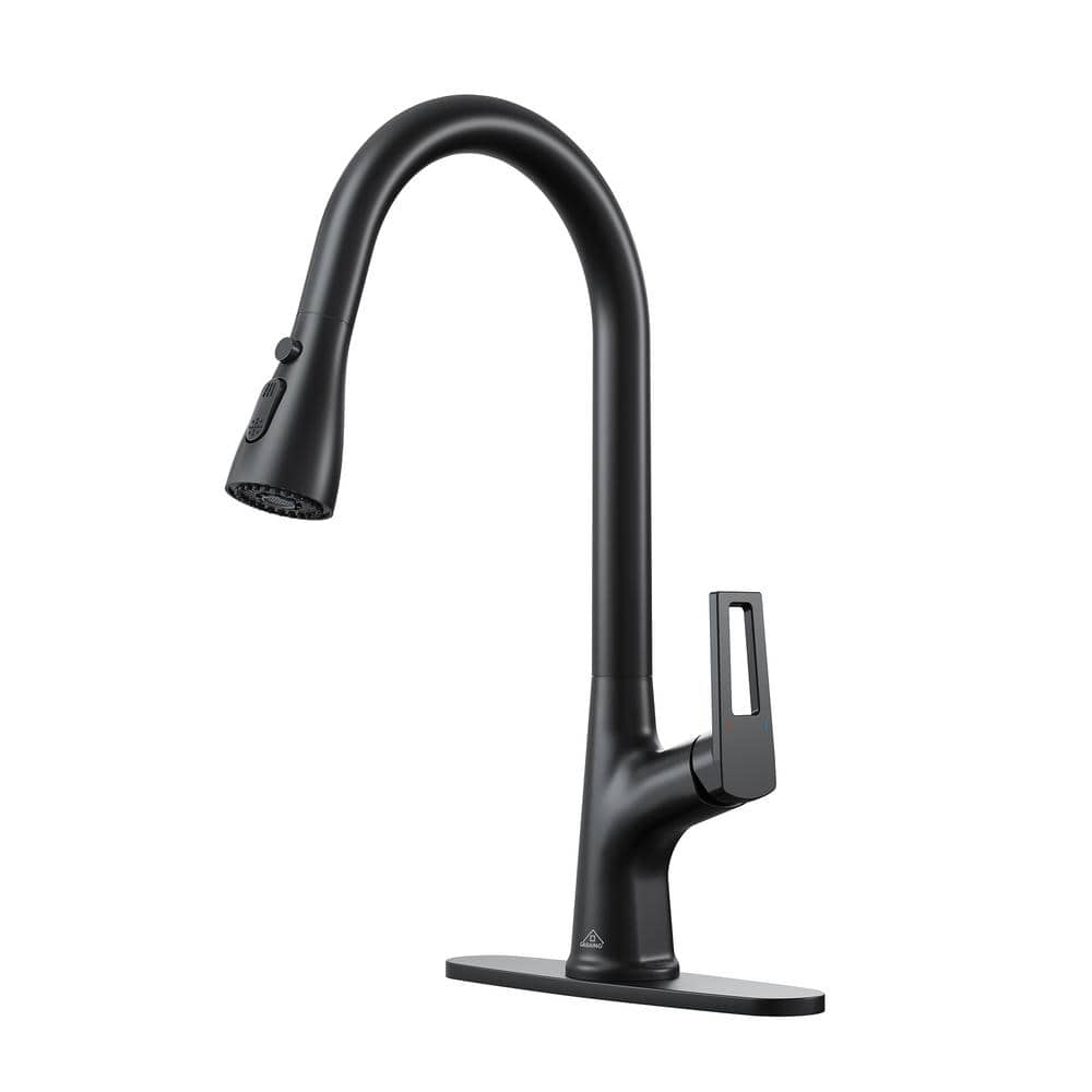 Single Handle Pull Down Sprayer Kitchen Faucet with Advanced Spray, Pull Out Spray Wand, and Deckplate in Matte Black -  CASAINC, CA-D4175-MB