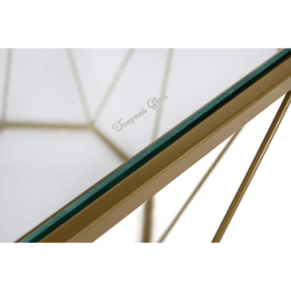 Malibu 22" Gold Octagon Glass Coffee Table with Geometric Metal Base