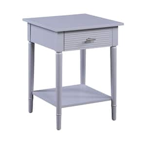 Amy 18 in. Gray Standard Square Wood End Table with Drawer and Shelves