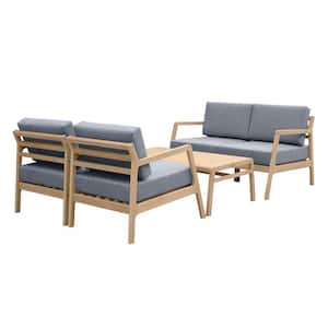 Asta 4-Piece Wood Patio Conversation Set with Gray Cushions