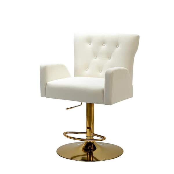 JAYDEN CREATION Luciana Modern Ivory Velvet Adjustable Swivel Bar Stool with Tufted Back