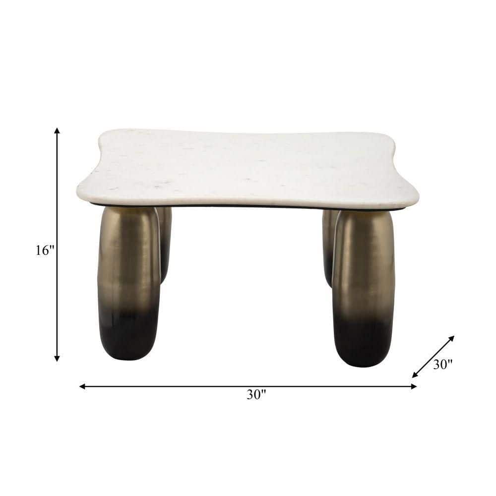 White Marble and Gold Metal Square Coffee Table
