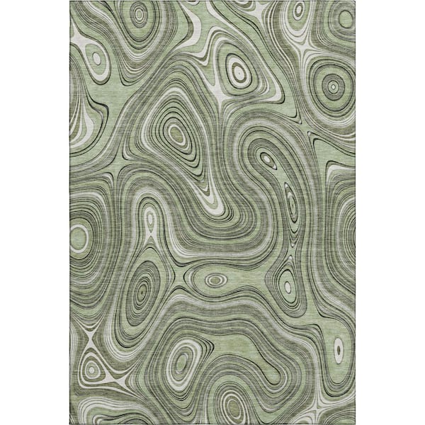 Mayfield Premium Machine Washable Abstract AMF2097 Aloe 3 ft. x 4 ft. Area Rug