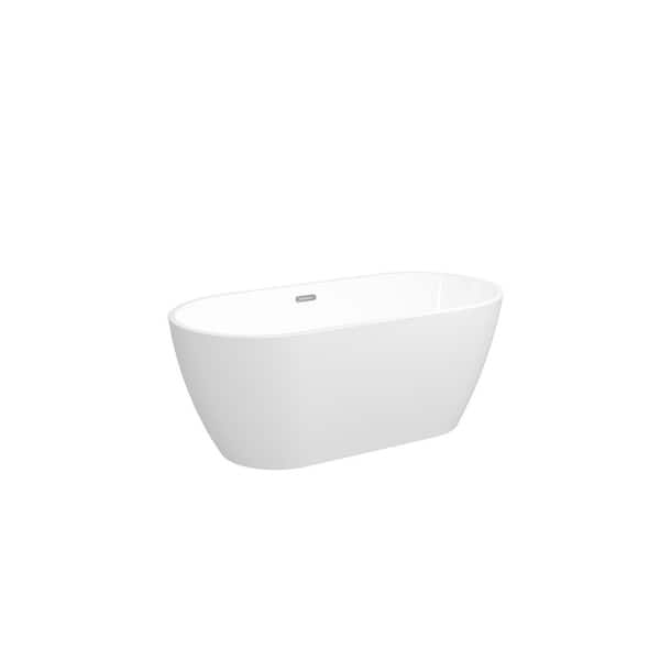 59 in. x 28.50 in. Soaking Bathtub with Center Drain in Glossy White