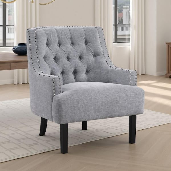 Daisie Gray and Black Chenille Arm Chair with 4 Legs Base Style