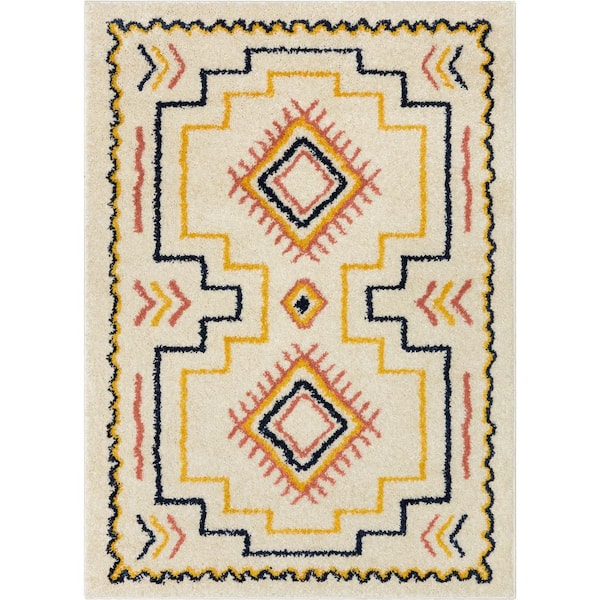 Well Woven Gigi Audi Moroccan Medallion Shag Ivory 5 ft. 3 in. x 7 ft. 3 in. Area Rug