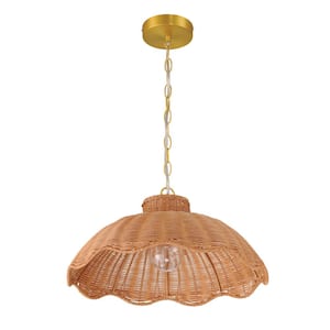 Penelope 60-Watt 1 Light Natural Small Scalloped Pendant Light with Rattan Shade