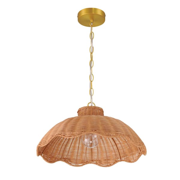 Storied Home Penelope 60-Watt 1 Light Natural Small Scalloped Pendant Light with Rattan Shade