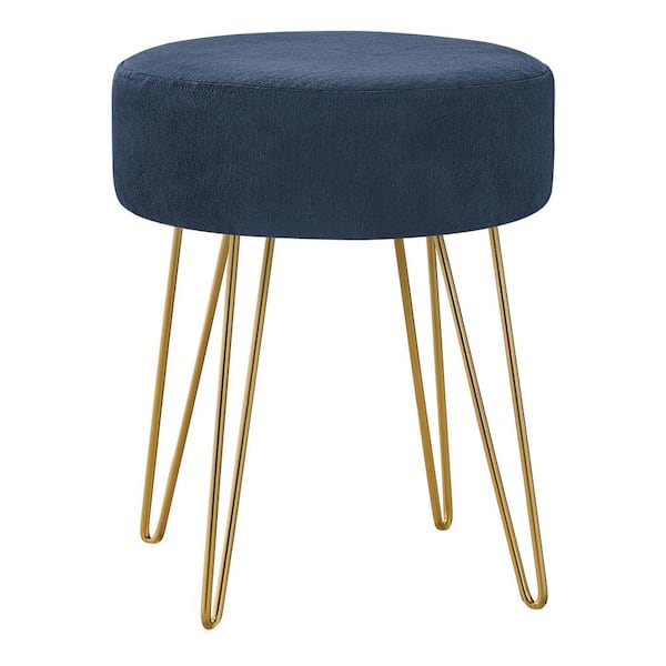 HomeRoots Amelia Blue Velvet Round Accent Small (Under 22 in.) Ottoman