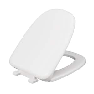 Plastic Elongated Closed Front Toilet Seat Fits Eljer New Emblem Design with Cover and Adjustable Hinge in White