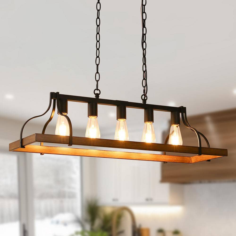 YANSUN Rustic 5-Light Kitchen Island and Dining Room Light