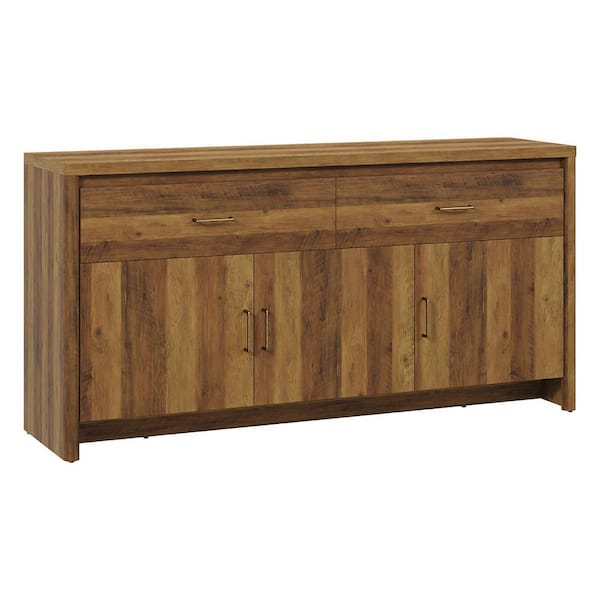 Sano Modern 59" Buffet Cabinet in Walnut with Curved Profile Design, 3 Doors & 2 Drawers, Large Storage Sideboard
