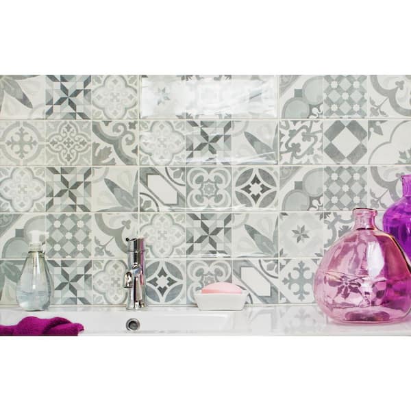 Pier Cold Deco Encaustic 4 in. x 12 in. 6 mm Polished Ceramic Subway Wall Tile (33-piece 10.76 sq. ft. / Box)