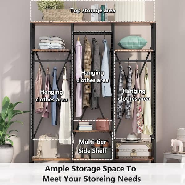 BYBLIGHT Carmalita Brown Garment Rack with 2 Fabric Drawers, Freestanding Closet  Organizer with Shelves and 3 Hanging Rods BB-C0621GX - The Home Depot