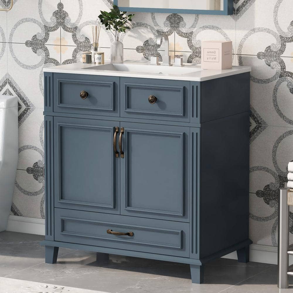 "30"" Blue Retro Bathroom Vanity with Ceramic Sink & Soft-Close Doors" price history on PriceWatchPro