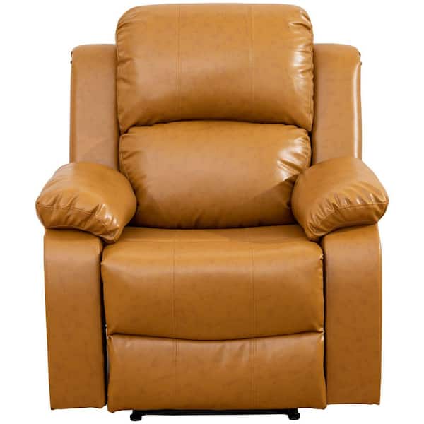35 in. Pillow Top Arm Semi-PU/PVC Fabric Rectangle Recliner Sofa in Ginger, Modern Design w/ Adjustable Backrest, 1-Seat
